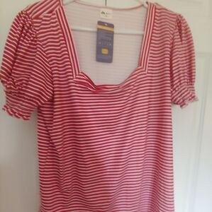 Red Striped Women's Top The MISIFI red and white striped women's short sleeve